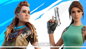 Lara e Aloy em Fortnite. Imagem/Montagem