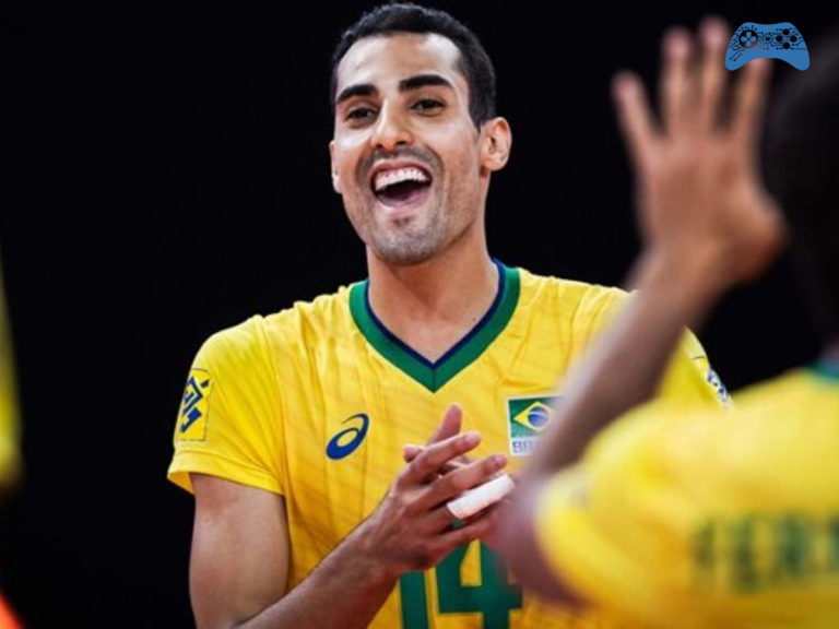 Douglas Souza atuando pela seleção brasileira de vôlei