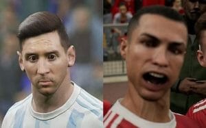 Messi e Cristiano Ronaldo em suas versões do eFootbal.