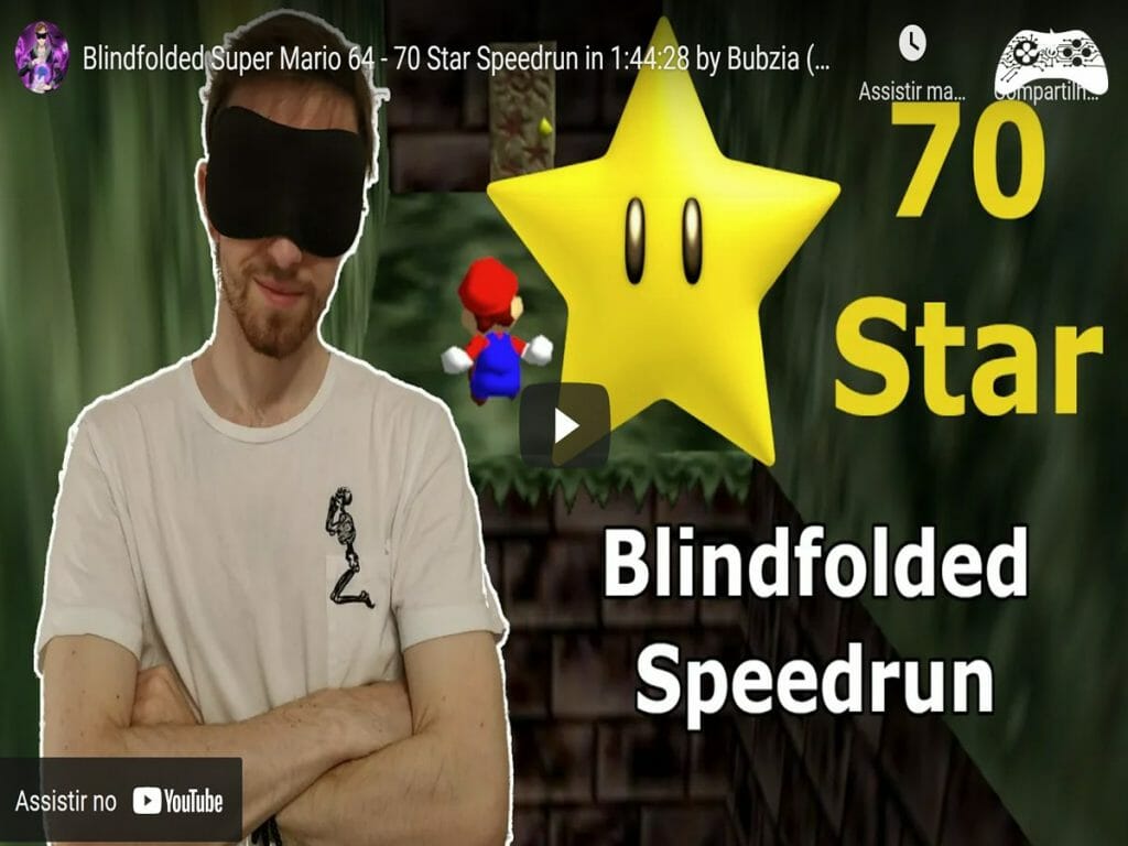 Super Mario 64 finalizado de olhos fechados