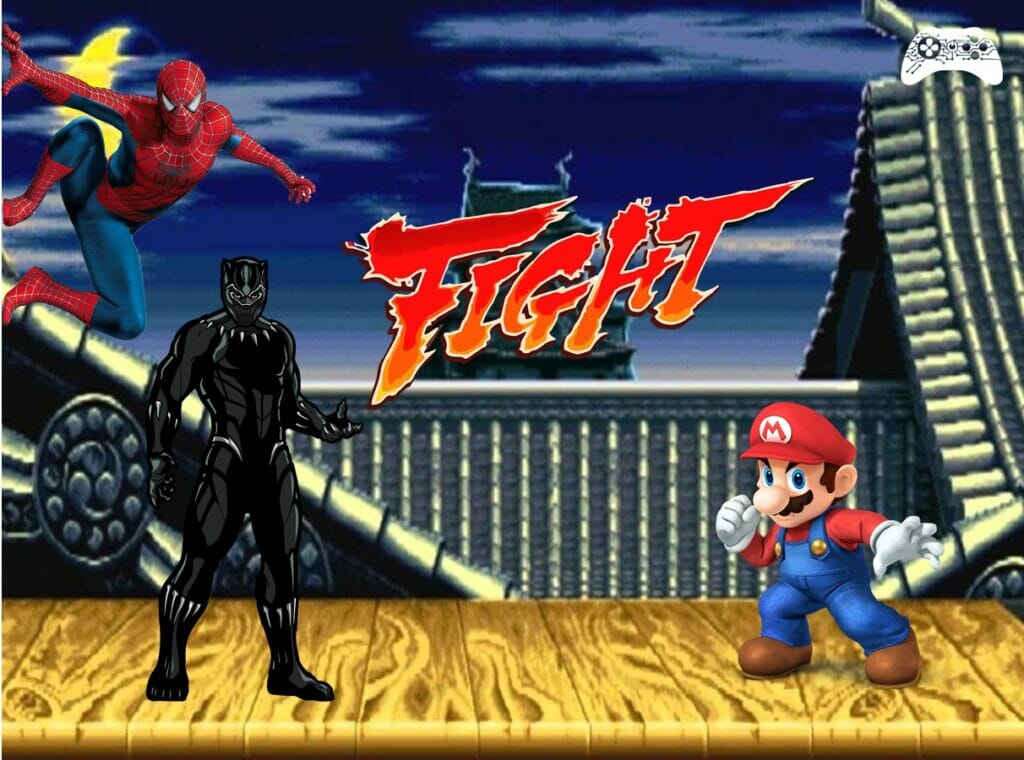 Mario vs Homem Aranha vs Pantera Negra